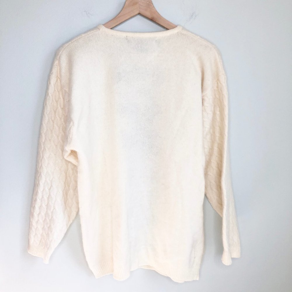 Stunning Vintage Cable Knit Lambs Wool & Angora Blend Nordic Fair Isle Sweater - Picture 2 of 6